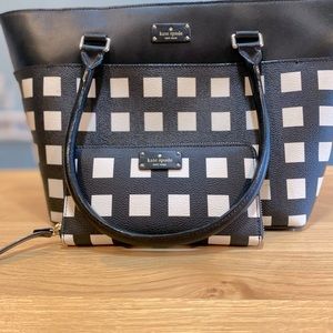Large Kate Spade Tote and Matching Wallet - Black and White Checkered